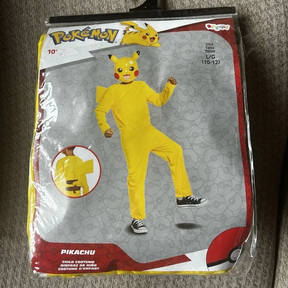 NEW Pokemon PIKACHU Kids Unisex Halloween Costume Jumpsuit Headpiece Large - Picture 1 of 7